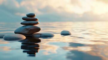 AI generated peace and relaxation concept with floating rocks photo