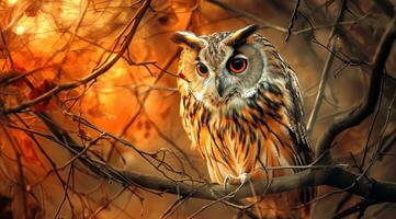 AI generated an owl persuades it's prey with its large, bright eyes photo