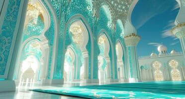 AI generated an islamic scene with decorative lighting, chandeliers and decorative objects photo