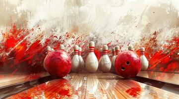 AI generated bowling game and game balls hitting pins photo