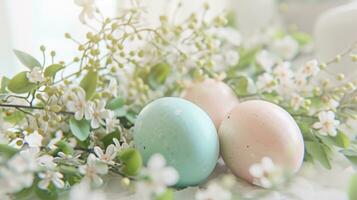 AI generated easter egg basket surround on bright pink background in slow motion photo