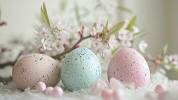 AI generated easter egg basket surround on bright pink background in slow motion photo