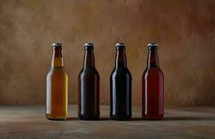 AI generated four different colored bottles bock photo