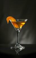 AI generated flavored martini with orange on grey background with drip photo