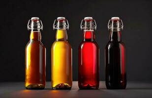 AI generated four different colored bottles bock photo