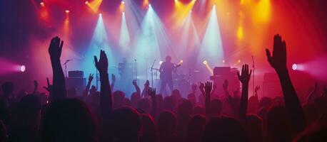 AI generated concert and music scene with bright lights photo