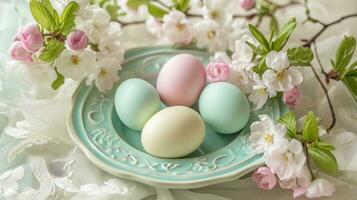 AI generated easter egg basket surround on bright pink background in slow motion photo