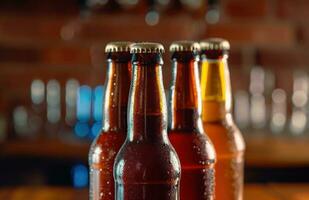 AI generated four different colored bottles bock photo