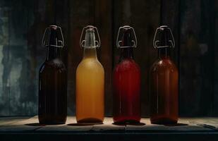 AI generated four different colored bottles bock photo