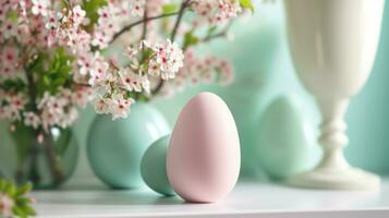 AI generated easter egg basket surround on bright pink background in slow motion photo