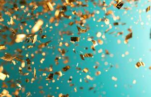 AI generated gold confetti and confetti on blue background christmas photo