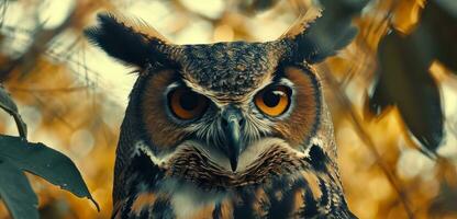 AI generated horned owl in nature photo