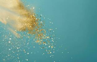 AI generated gold confetti and confetti on blue background christmas photo