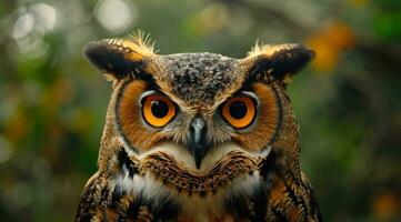 AI generated horned owl in nature photo