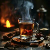 AI generated smoke tea and cold tea bowl together tea photo