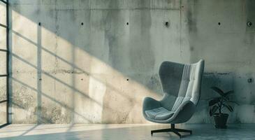 AI generated gray arm chair next to a concrete wall photo