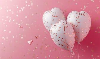 AI generated valentine's day white gold glitter and pink balloons over a pink background photo