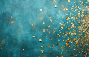 AI generated gold confetti and confetti on blue background christmas photo