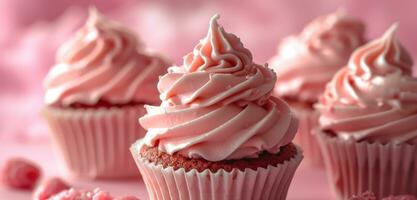 AI generated several pink cupcakes is a pink cupcake photo