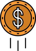 Dollar Coin Line Filled Icon vector