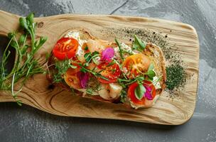 AI generated vegetables served on a piece of bread photo