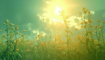 AI generated summer sunny day in the meadow background photo