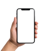 ai généré main en portant téléphone intelligent isolé Contexte png