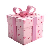 ai generado rosado regalo caja con corazones en claro antecedentes png
