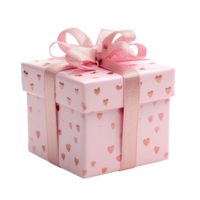 ai generado rosado regalo caja con corazones y arco png