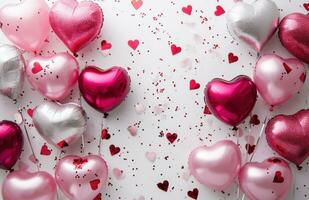 AI generated a white background with pink balloons and hearts photo