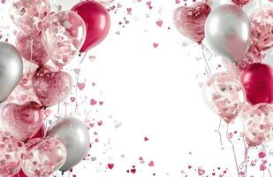 AI generated a white background with pink balloons and hearts photo