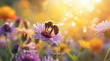 ai generado flores silvestres, zumbido abejas, y un vibrante Dom traer muelles animado espíritu foto