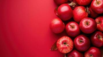 AI generated Red apples advertisment background with copy space photo