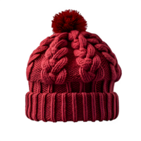 AI generated red knitted hat isolated on transparent background ,knitted hat png ,generative ai