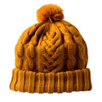 AI generated yellow knitted hat isolated on transparent background ,knitted hat png ,generative ai