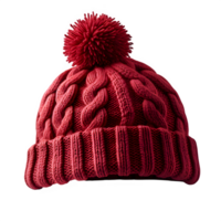 AI generated red knitted hat isolated on transparent background ,knitted hat png ,generative ai