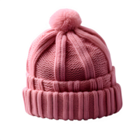 AI generated pink knitted hat isolated on transparent background ,knitted hat png ,generative ai