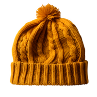 AI generated yellow knitted hat isolated on transparent background ,knitted hat png ,generative ai