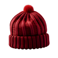 AI generated red knitted hat isolated on transparent background ,knitted hat png ,generative ai