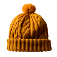 AI generated yellow knitted hat isolated on transparent background ,knitted hat png ,generative ai