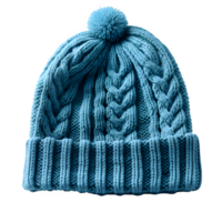 AI generated blue knitted hat isolated on transparent background ,knitted hat png ,generative ai