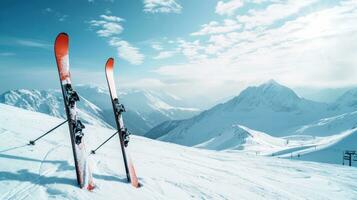 AI generated Ski advertisment background with copy space photo