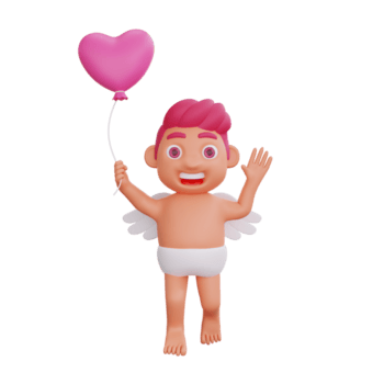 3d Illustration von Valentinstag Amor Charakter froh mit Herz Ballon png