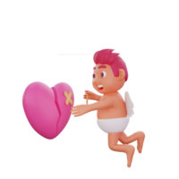 3D illustration of Valentine Cupid character fixing a broken heart png