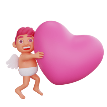 3d ilustração do namorados cupido personagem abraçando uma vibrante Rosa coração png