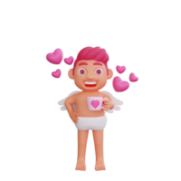 3D illustration of Valentine Cupid character Holding a love-shaped glass png