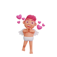 3d ilustración de enamorado Cupido personaje radiante con alegría png