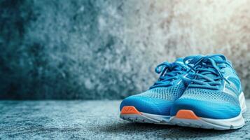AI generated sporting shoes advertisment background with copy space photo