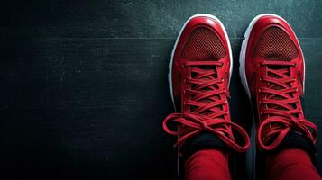 AI generated sporting shoes advertisment background with copy space photo