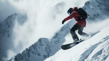 AI generated Snowboarding advertisment background with copy space photo